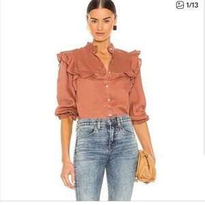 Veronica Beard Terracotta Ruffled Blouse